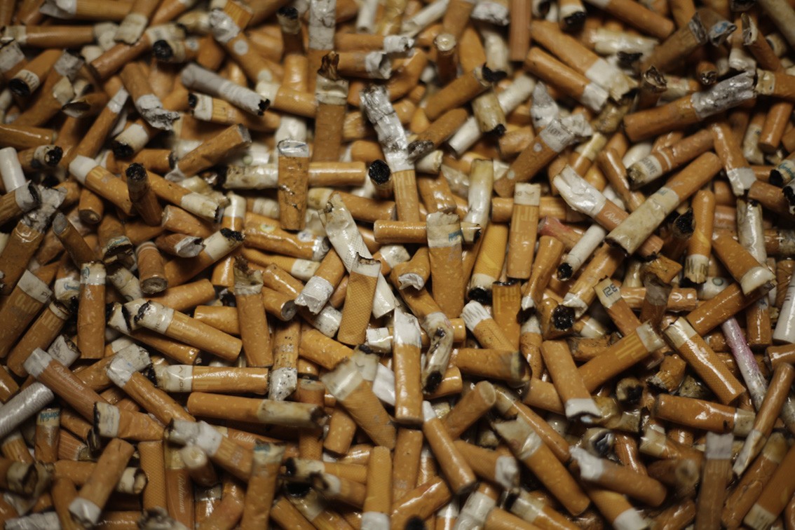 Cigarette-Butts-Collage-on-Canvas