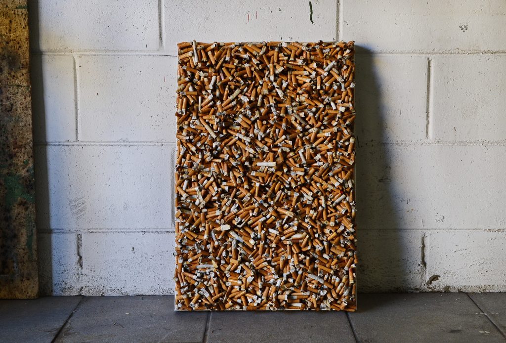 Cigarette-Butts-Collage-on-Canvas-