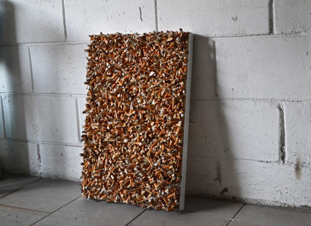 Cigarette-Butts-Collage-on-Canvas-